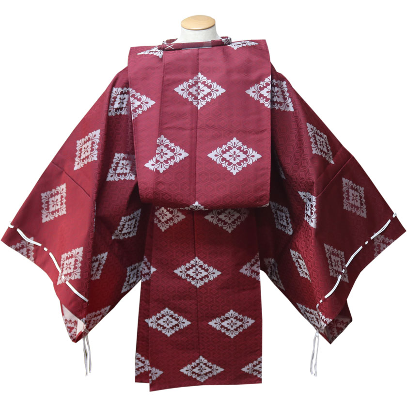 狩衣 テトロン無双織 唐花菱 亀甲地紋 エンジ色