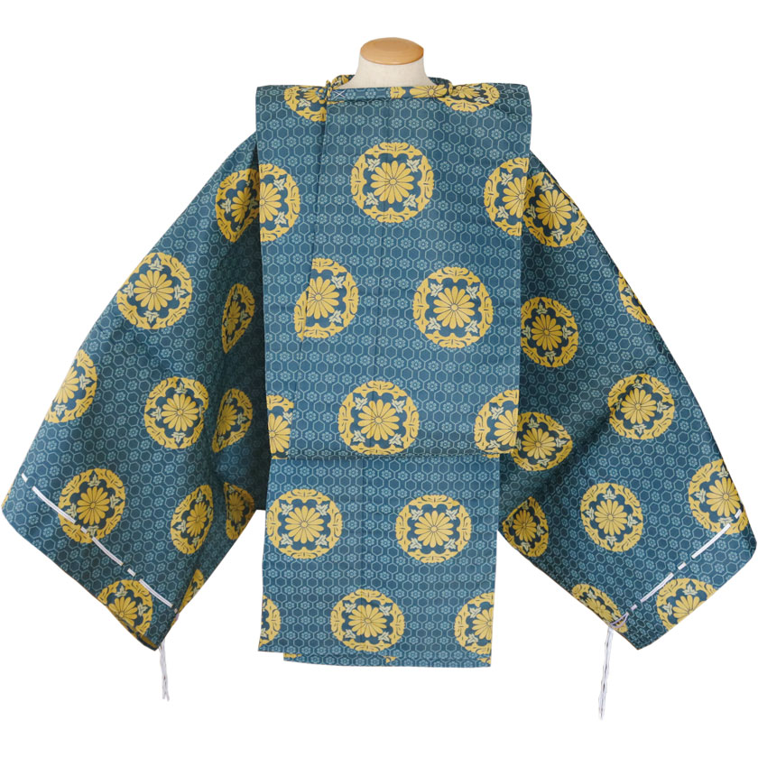 狩衣 テトロン2丁 繋ぎ亀甲 十四菊  青緑色(浅葱色と同等)
